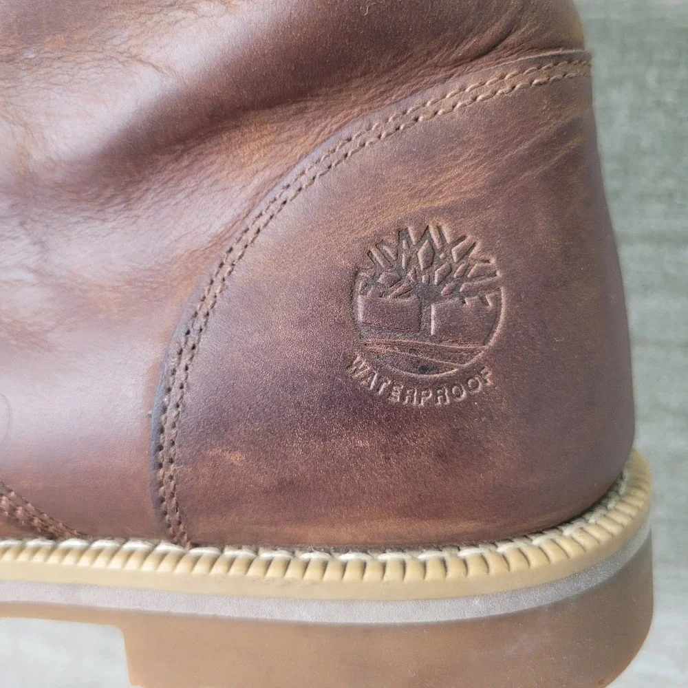Timberland Redwood Falls Waterproof Moc Toe Boots Mens 8 Brown Leather
